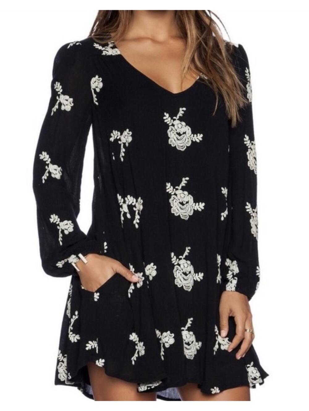 EUC Free People Emma Floral Embroidered Long Sleeve Mini Dress size XS